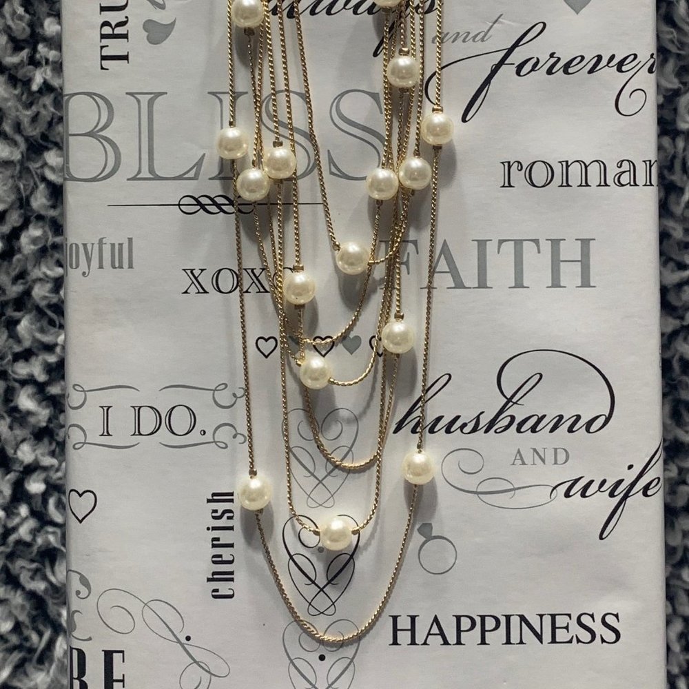 NWT Romolo Gold and Pearl Six Strand Necklace